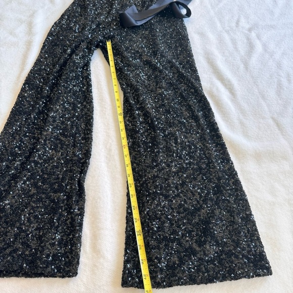 Express Sequin V-Neck Tie Waist Wide Leg Jumpsuit Size XS - Picture 7 of 11